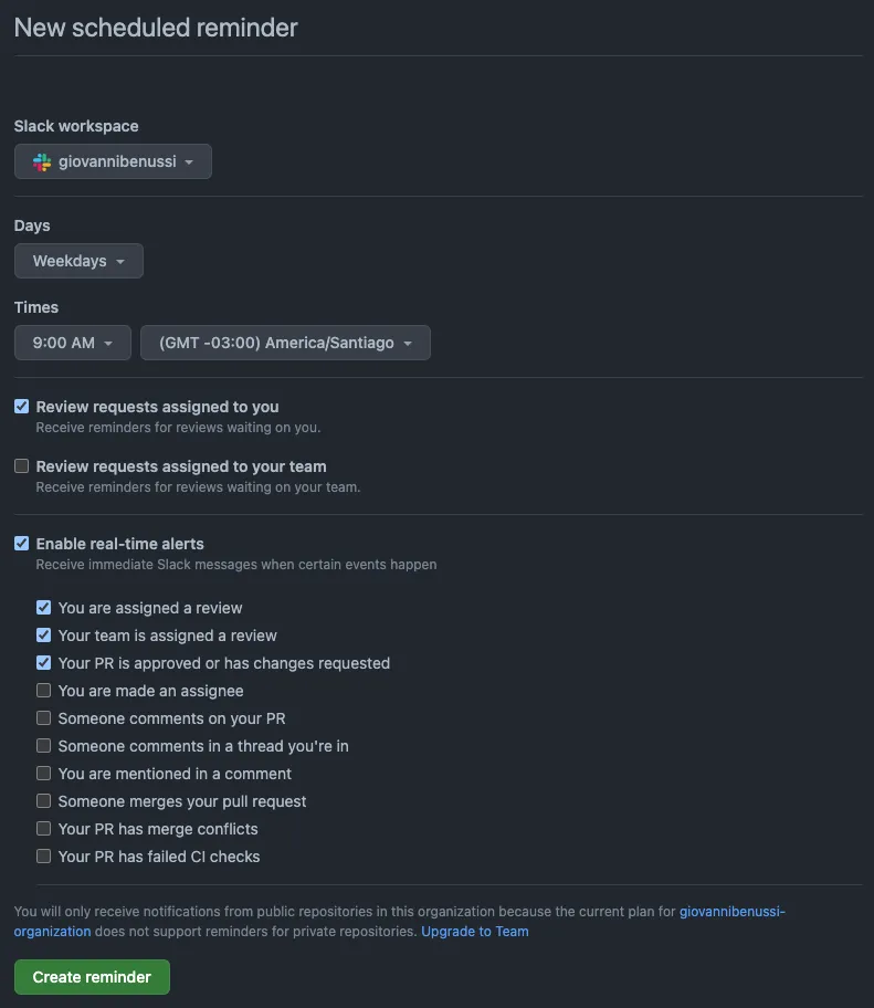 Configured reminders